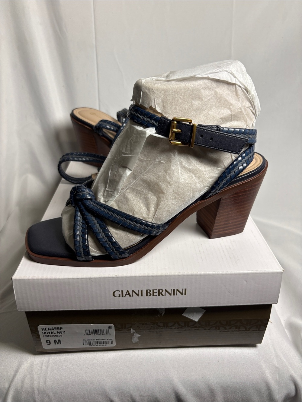 Giani Bernini Navy Braided Strappy Block Heel Sandals size 9